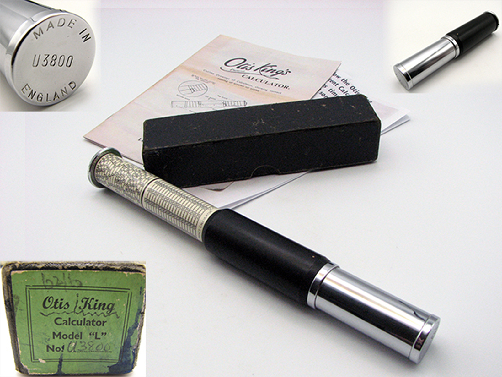 Vintage Otis King model L cylindrical slide rule calculators